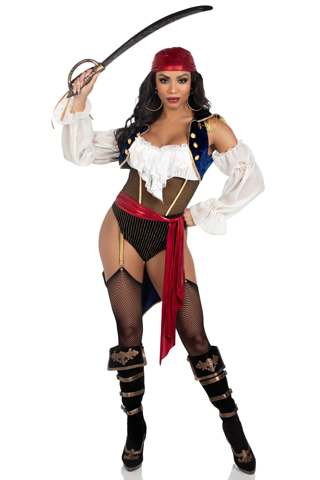 2 Piece Buccaneer Beauty W/Garter Bodysuit, Velvet Brocade Tail Coat-Pirate Costumes-SEXYSHOES.COM