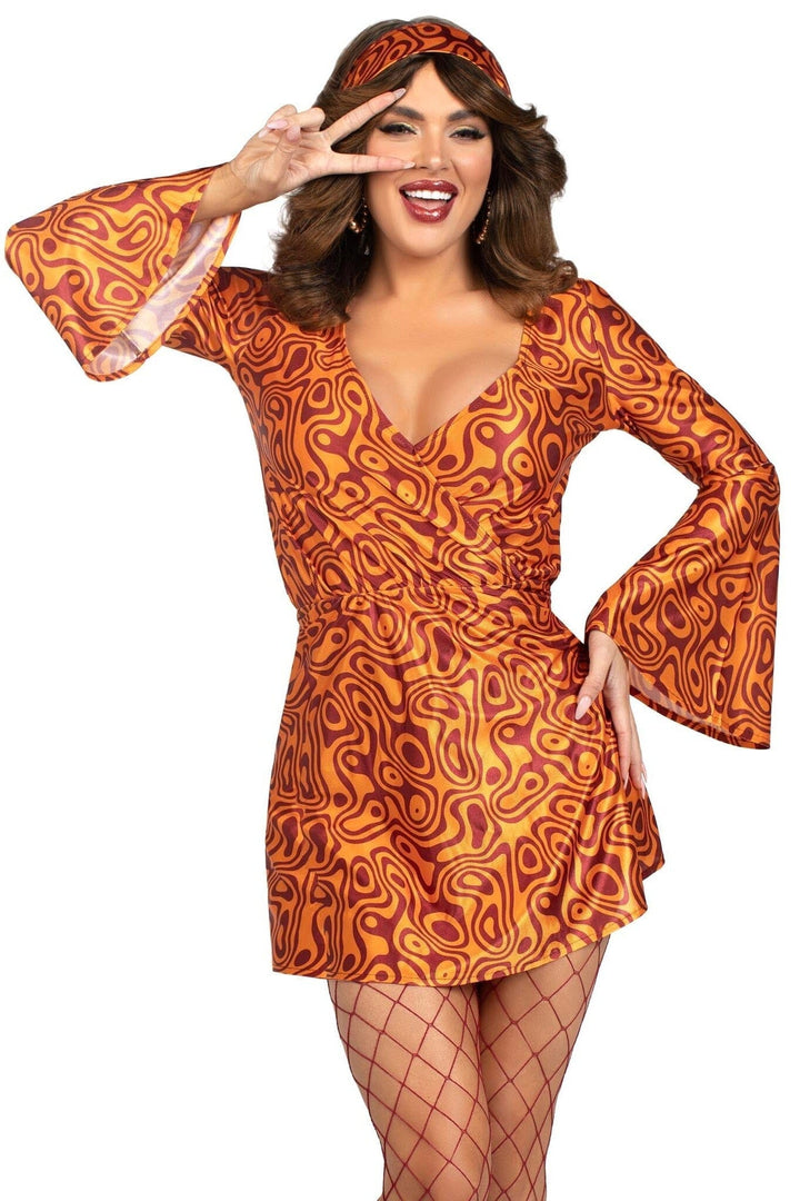 2 Piece Disco Doll, Includes Bell Sleeved Dress And Head Scarf-80's Costumes-SEXYSHOES.COM