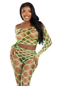 2 Piece Hardcore Net Crop Top And Footless Tights-Lingerie Sets-SEXYSHOES.COM