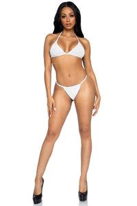 2 Piece Mesh Top & Rhinestone G-String Bikini Set-Lingerie Sets-SEXYSHOES.COM