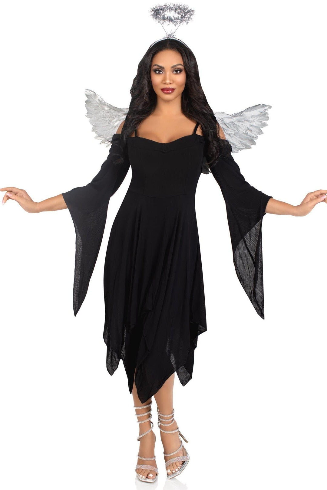 2 Piece Metallic Angel Wings And Tinsel Halo Headband-Wings + Harness-SEXYSHOES.COM
