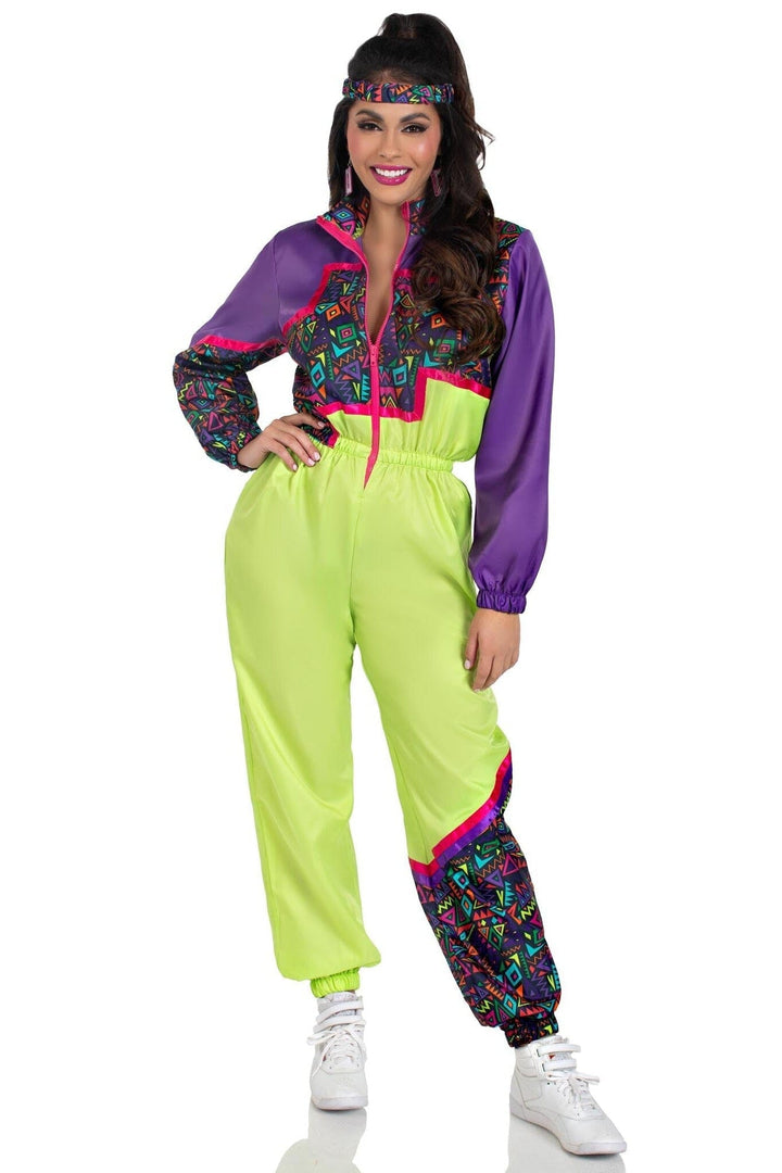 2 Piece Rad 80S Tracksuit, Includes Zip-Up Tracksuit & Headband-80's Costumes-SEXYSHOES.COM