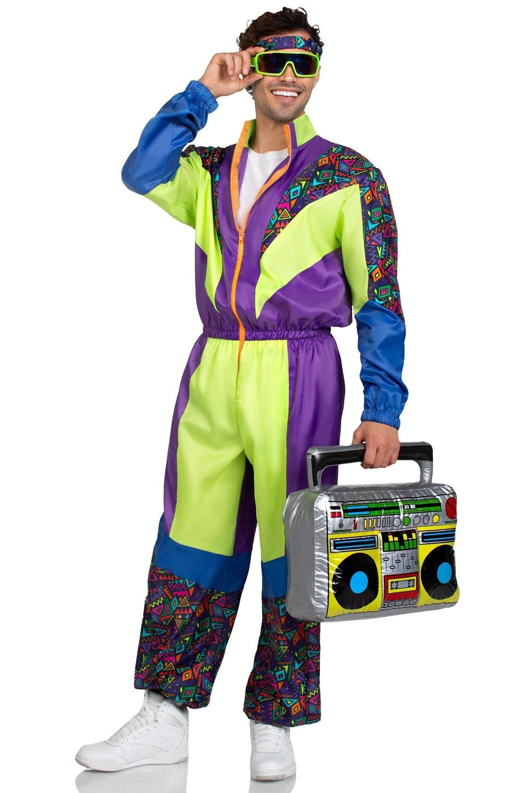 2 Piece Retro 80S Tracksuit, Includes Zip-Up Tracksuit & Headband-80's Costumes-SEXYSHOES.COM