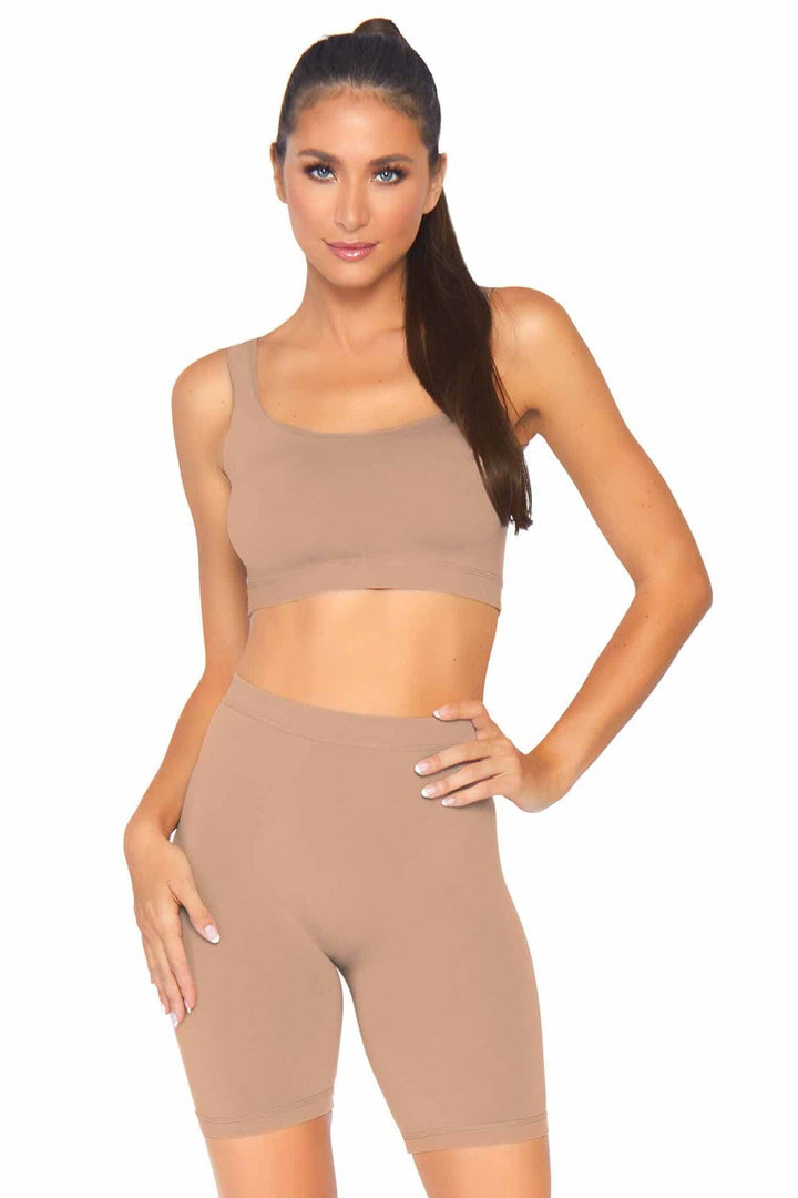 Leg Avenue 2 Piece Seamless Opaque Spandex Crop Tank And Bike Shorts in Nude  from SexyShoes.com