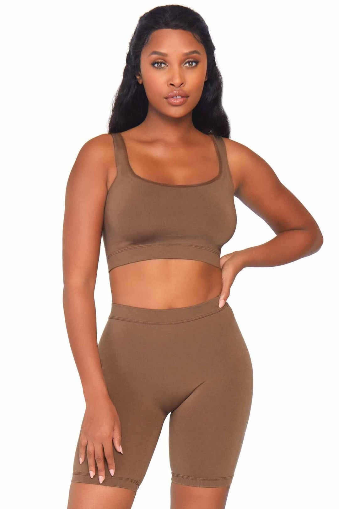 Leg Avenue 2 Piece Seamless Opaque Spandex Crop Tank And Bike Shorts in Nude  from SexyShoes.com