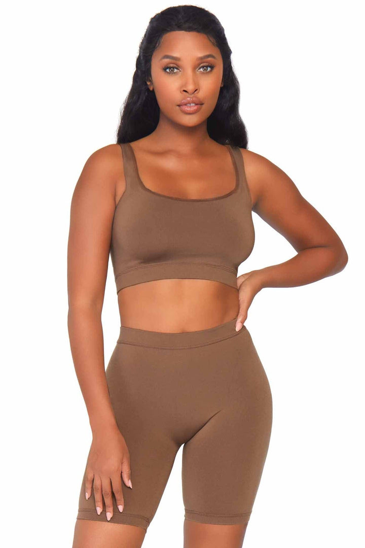 2 Piece Seamless Opaque Spandex Crop Tank And Bike Shorts-Shapewear-SEXYSHOES.COM