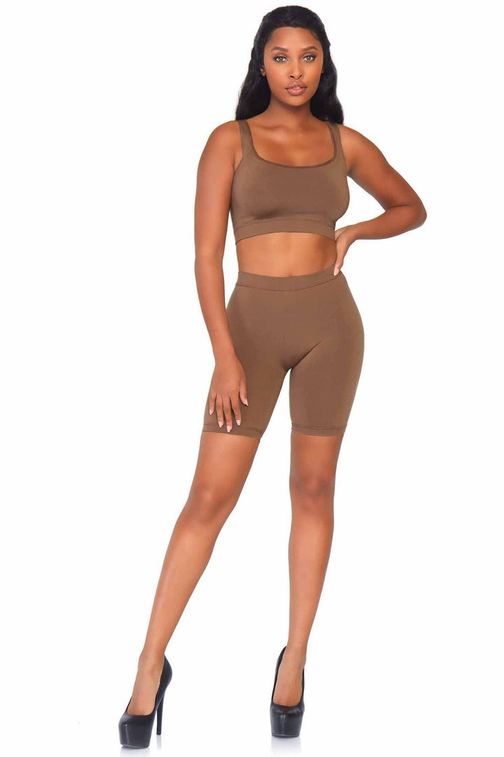 2 Piece Seamless Opaque Spandex Crop Tank And Bike Shorts-Shapewear-SEXYSHOES.COM