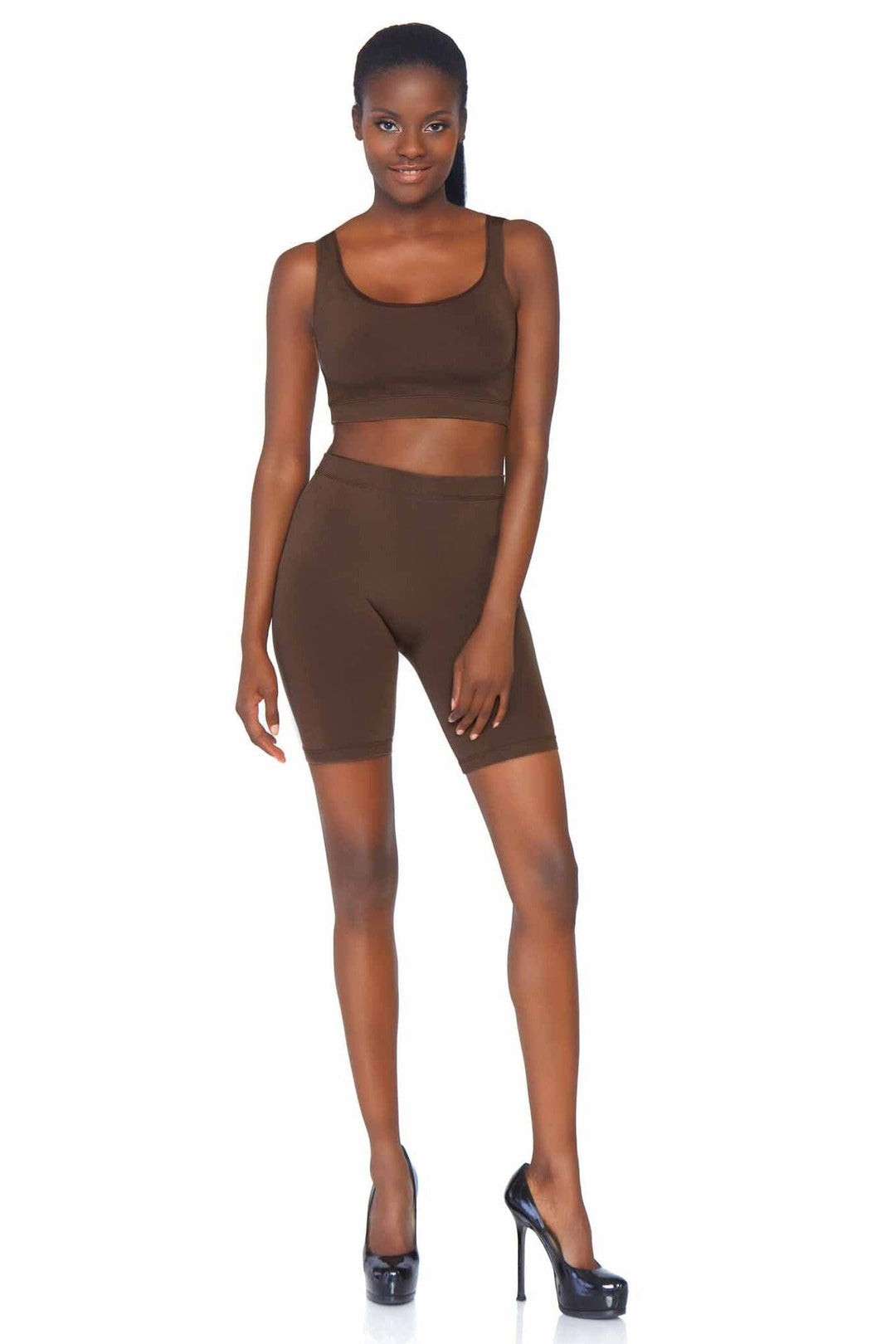 2 Piece Seamless Opaque Spandex Crop Tank And Bike Shorts-Shapewear-SEXYSHOES.COM