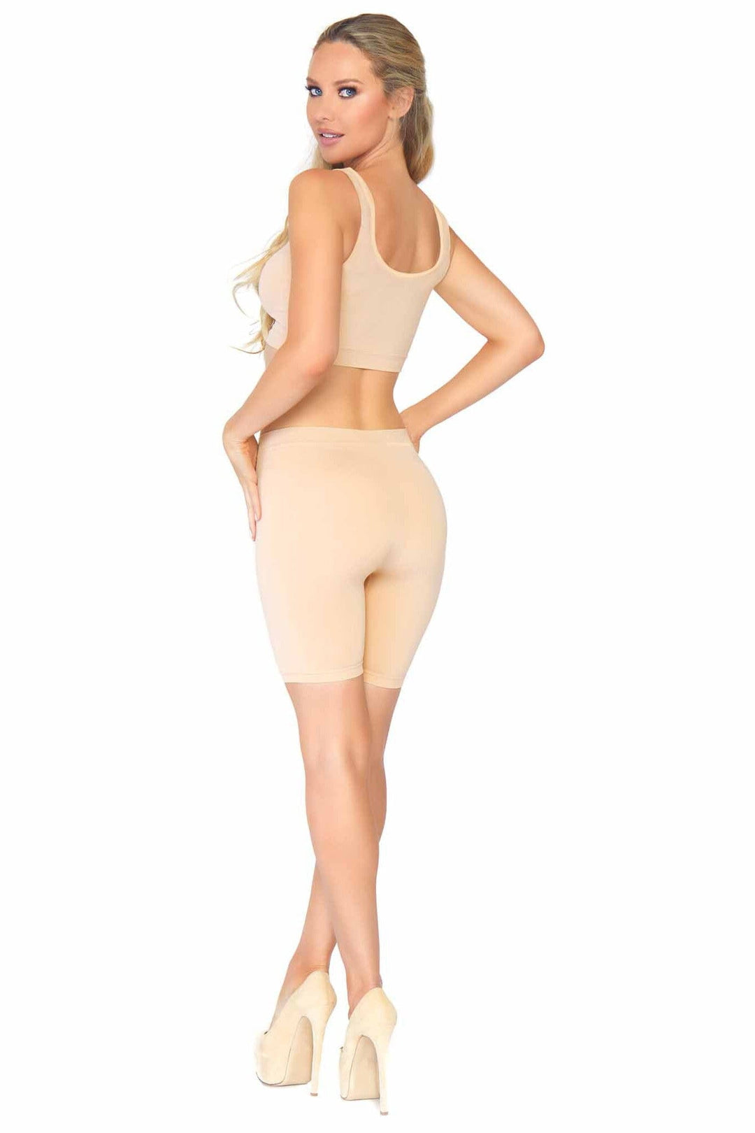 2 Piece Seamless Opaque Spandex Crop Tank And Bike Shorts-Shapewear-SEXYSHOES.COM