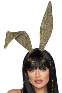 Leg Avenue Glitter Bunny Ears Headband in Gold  from SexyShoes.com