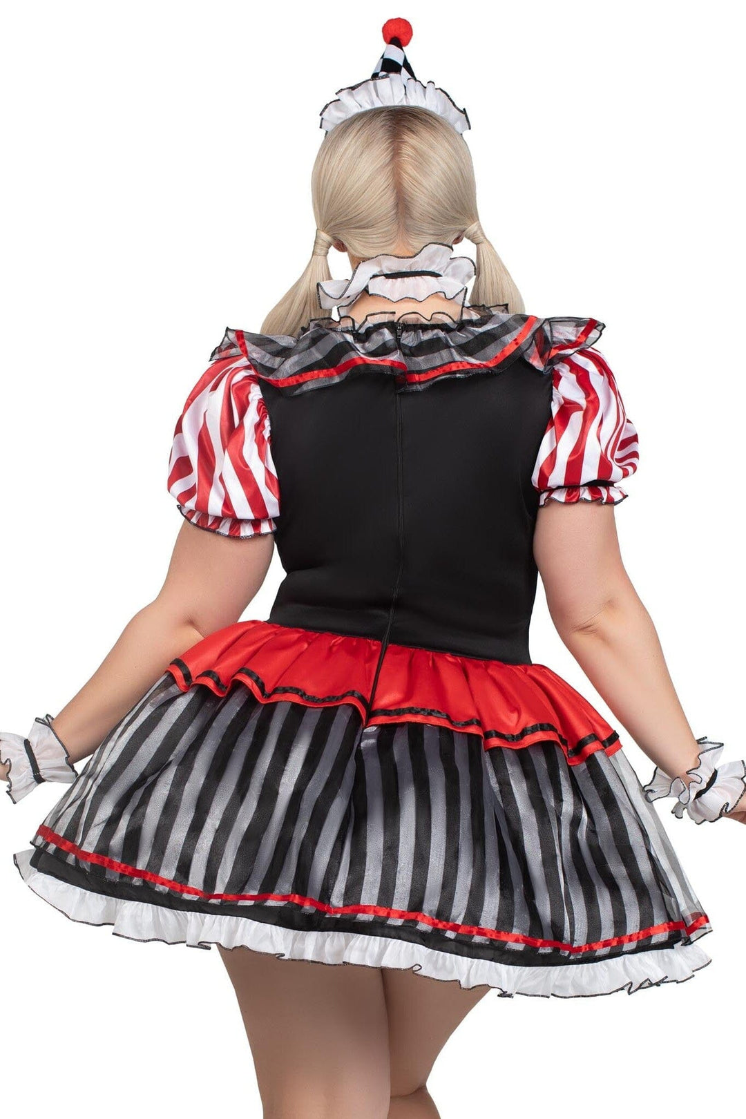 4 Piece Darling Harlequin Ruffle Dress, Wrist & Neck Ruffles, Hat-Circus Costumes-SEXYSHOES.COM