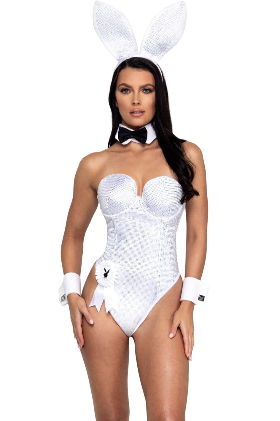 sexy white body suit Sexy White Stretchy Mesh Rhinestone Button Bodysuit Jumpsuit – AMIClubwear main image 0