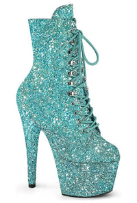 Pleaser ADORE-1020GWR Turquoise Glitter Ankle Boot in Turquoise Glitter from SexyShoes.com