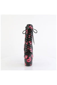 Pleaser ADORE-1020KISSES Black Faux Leather Ankle Boot in Black Faux Leather