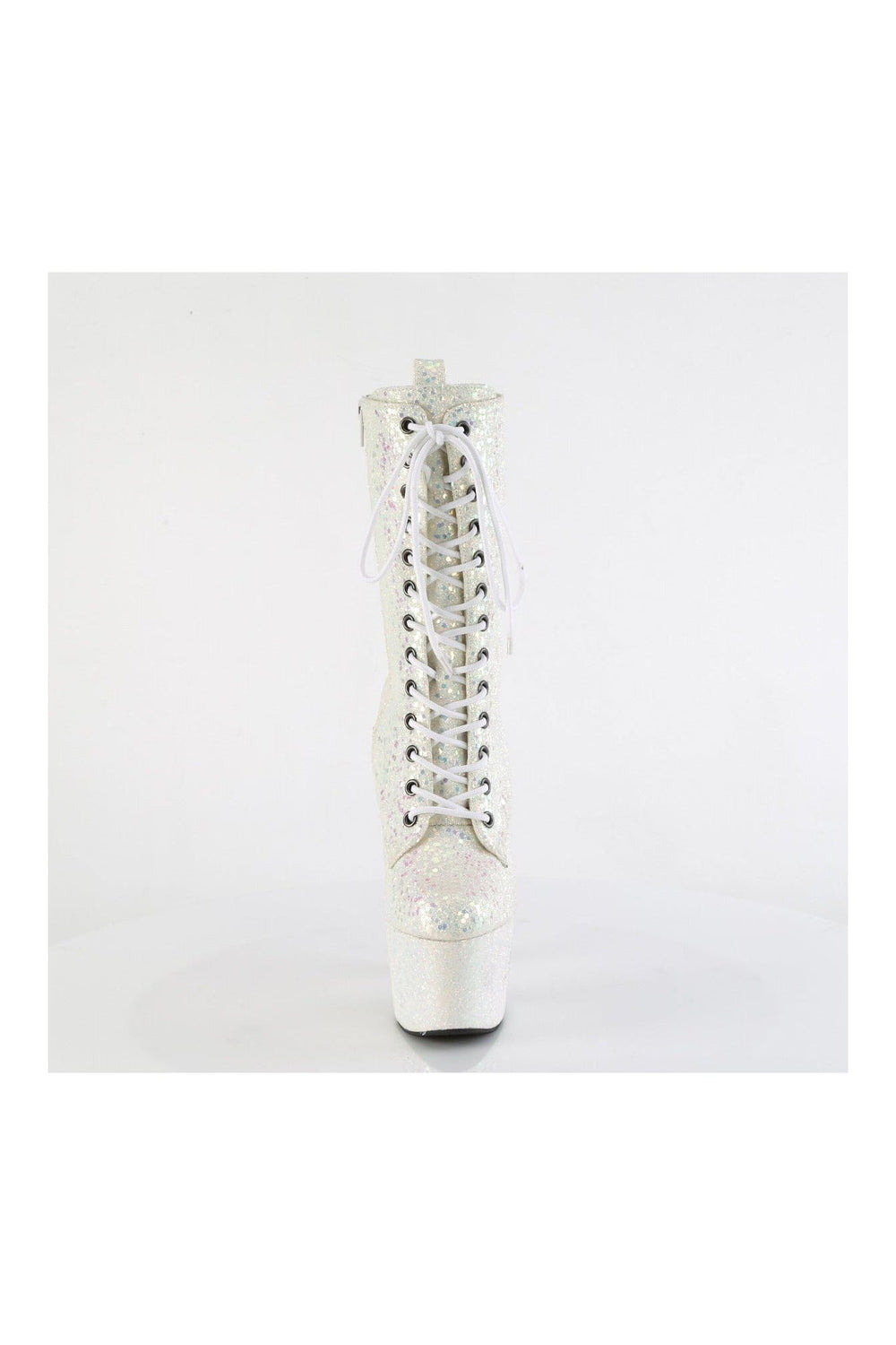 Pleaser ADORE-1040-IG White Glitter Ankle Boot in White Glitter