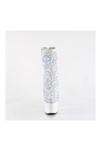 Pleaser ADORE-1042SQ White Sequins Ankle Boot in White Sequins