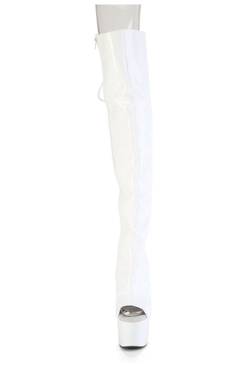 Pleaser ADORE-3019HWR White Patent Knee Boot in White Patent