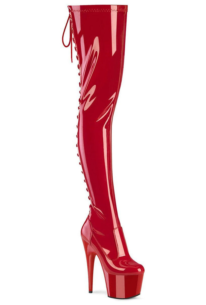 Pleaser Red Thigh Boots Platform Stripper Shoes | Buy at Sexyshoes.com