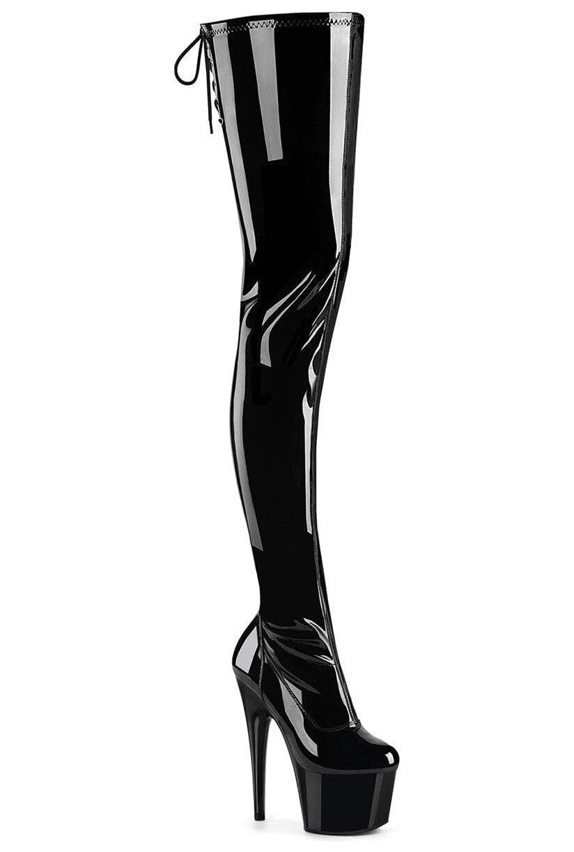 Pleaser ADORE-4000SLT Black Patent Thigh Boot in Black Patent from SexyShoes.com