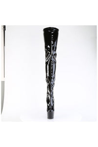 Pleaser ADORE-4000SLT Black Patent Thigh Boot in Black Patent