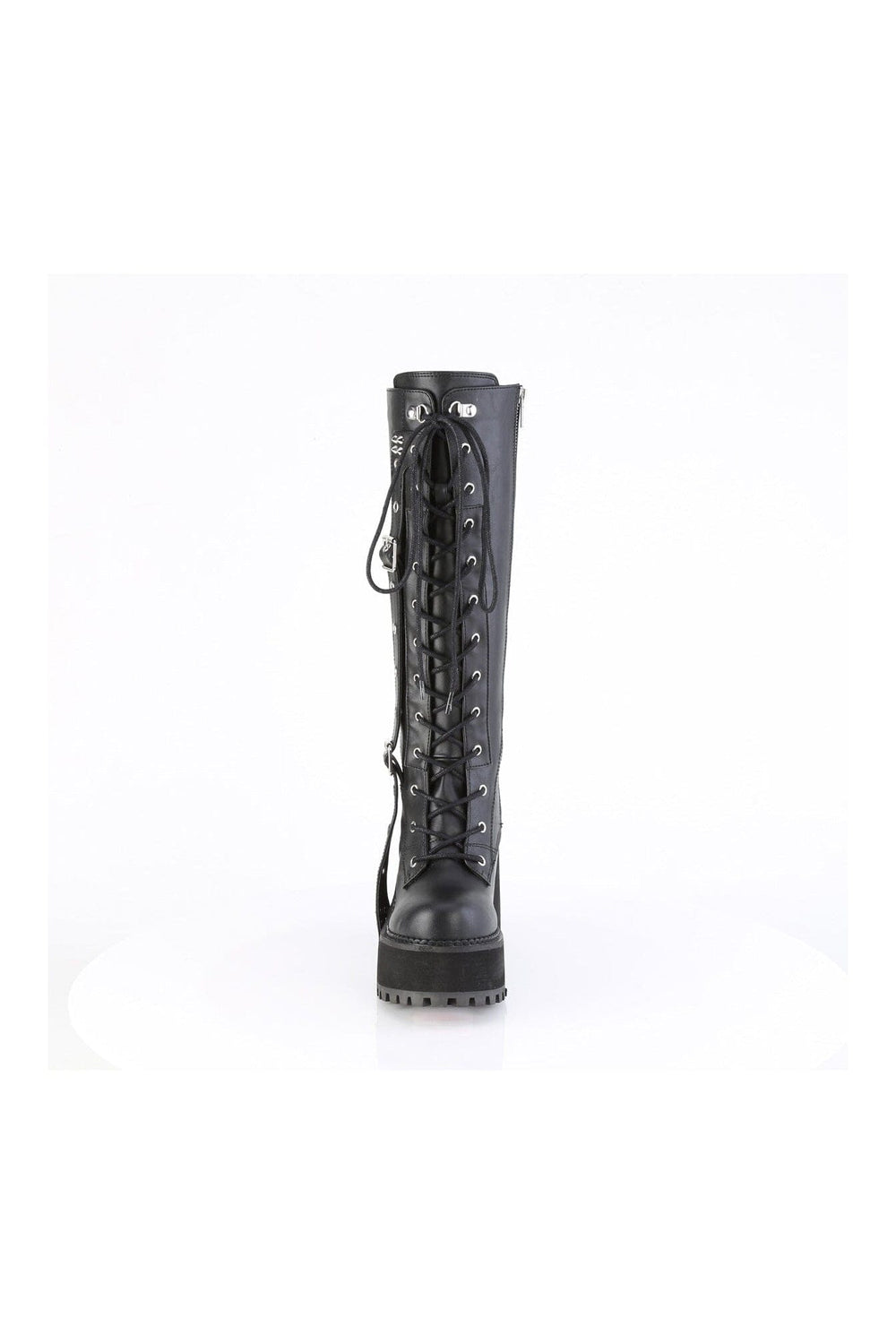 Demonia ASSAULT-218 Black Vegan Leather Knee Boot in Black Vegan Leather