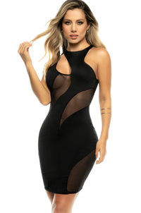 Mapale Asymmetrical with Transparent Tulle Inserts Dress in Black  from SexyShoes.com