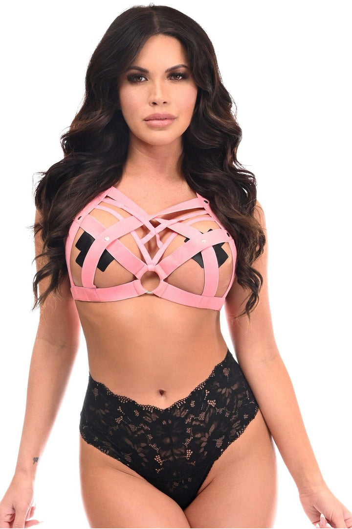 BOXED Lt Pink Stretchy Body Harness w/Silver Hardware-Body Harness-SEXYSHOES.COM