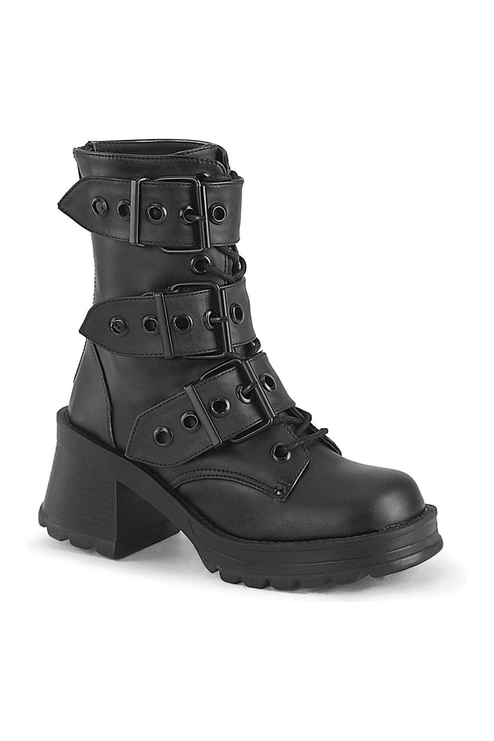 BRATTY-118 Black Vegan Leather Ankle Boot-Ankle Boots-SEXYSHOES.COM