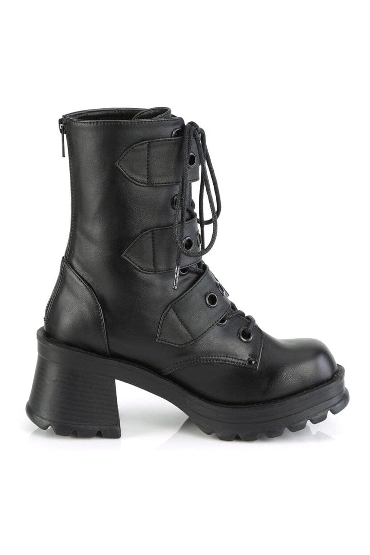 BRATTY-118 Black Vegan Leather Ankle Boot-Ankle Boots-SEXYSHOES.COM