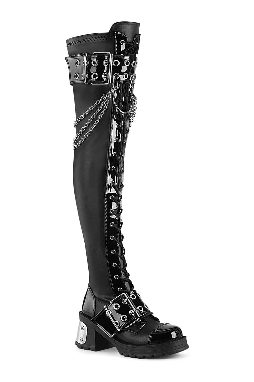 BRATTY-304 Black Vegan Leather Thigh Boot-Thigh Boots-SEXYSHOES.COM