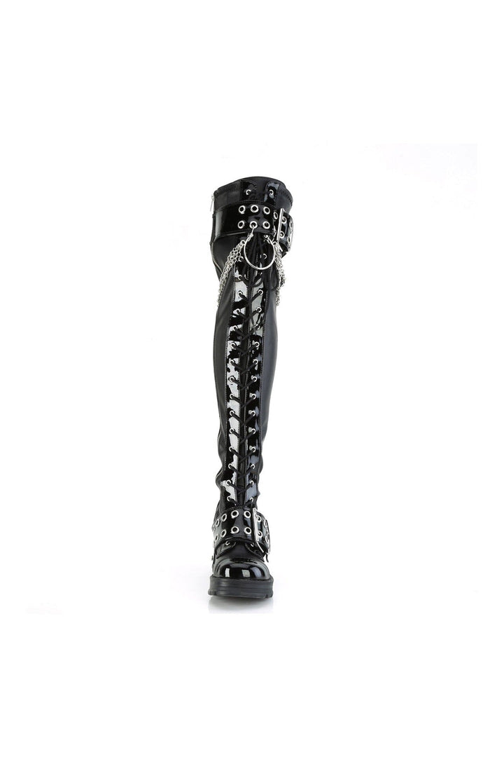 BRATTY-304 Black Vegan Leather Thigh Boot-Thigh Boots-SEXYSHOES.COM
