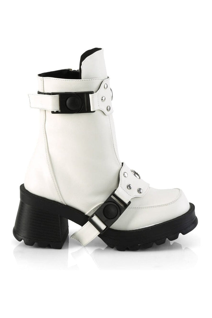 BRATTY-56 White Vegan Leather Ankle Boot-Ankle Boots-SEXYSHOES.COM