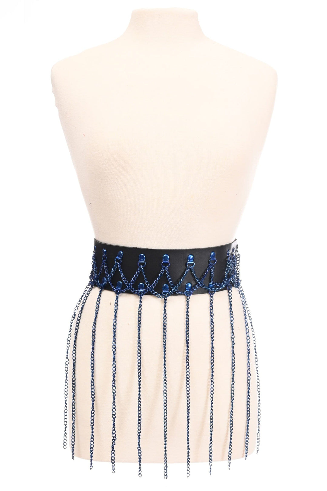 Black Faux Leather & Blue Metallic Chain Fringe Skirt-Fringe Skirts-SEXYSHOES.COM