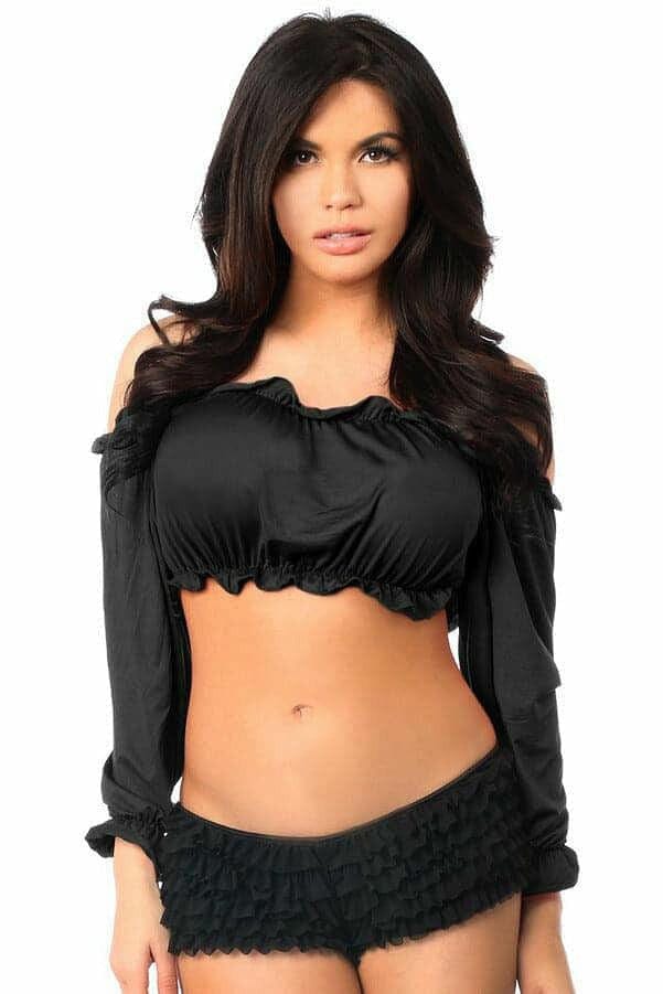 Black Long Sleeve Peasant Top-Peasant Tops-SEXYSHOES.COM