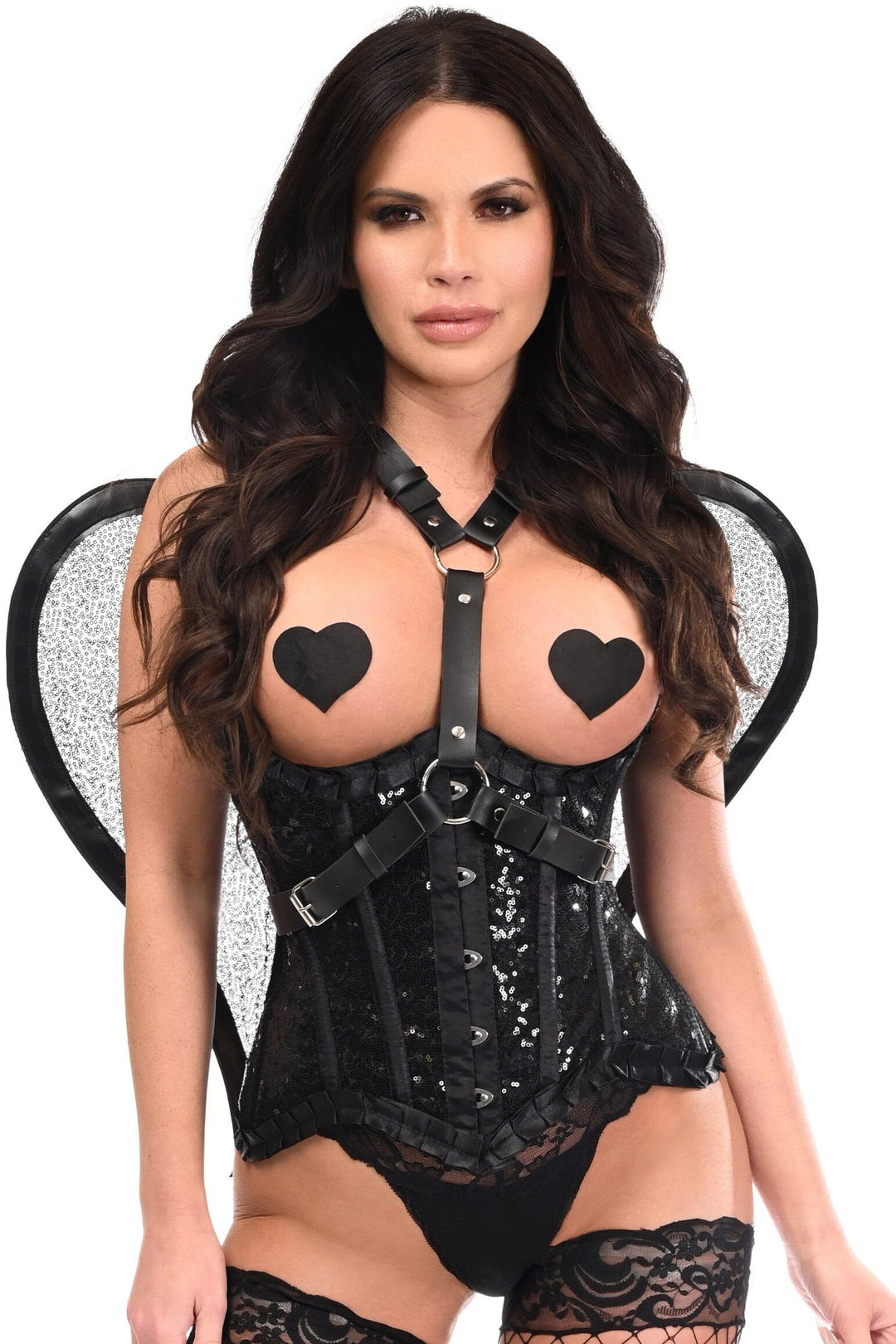 Black Sequin Angel Wings Body Harness-Wings + Harness-SEXYSHOES.COM