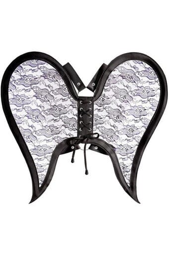 Black/Black Faux Leather & Lace Angel Wing Body Harness-Wings + Harness-SEXYSHOES.COM