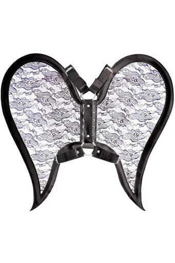 Black/Black Faux Leather & Lace Angel Wing Body Harness-Wings + Harness-SEXYSHOES.COM