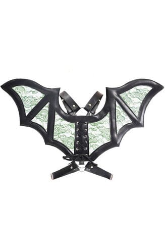 Black/Green Faux Leather & Lace Wing Harness-Wings + Harness-SEXYSHOES.COM