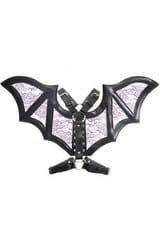 Black/Purple Faux Leather & Lace Wing Harness-Wings + Harness-SEXYSHOES.COM