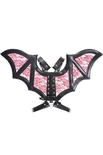 Black/Red Faux Leather & Lace Wing Harness-Wings + Harness-SEXYSHOES.COM