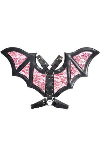 Black/Red Faux Leather & Lace Wing Harness-Wings + Harness-SEXYSHOES.COM