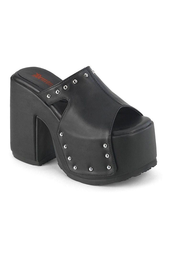 CAMEL-109 Black Vegan Leather Slides-Slides-SEXYSHOES.COM
