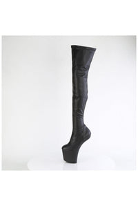 Pleaser CRAZE-3000 Black Faux Leather Thigh Boot in Black Faux Leather