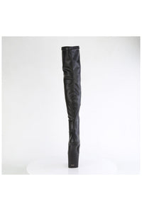 Pleaser CRAZE-3000 Black Faux Leather Thigh Boot in Black Faux Leather