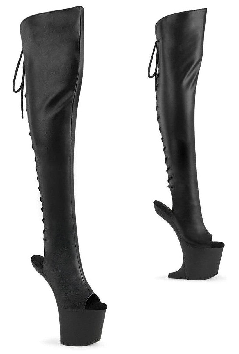 CRAZE-3019 Black Faux Leather Knee Boot-Knee Boots- Stripper Shoes at SEXYSHOES.COM