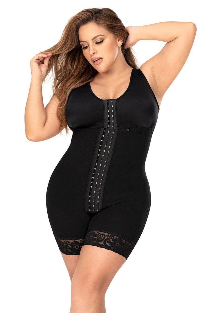 Cross Back Support Mid Length Shapewear with Snap Button Bra