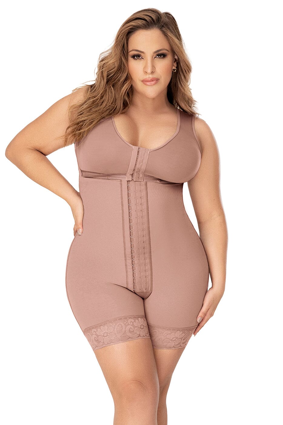 Cross Back Support Mid Length Shapewear with Snap Button Bra
