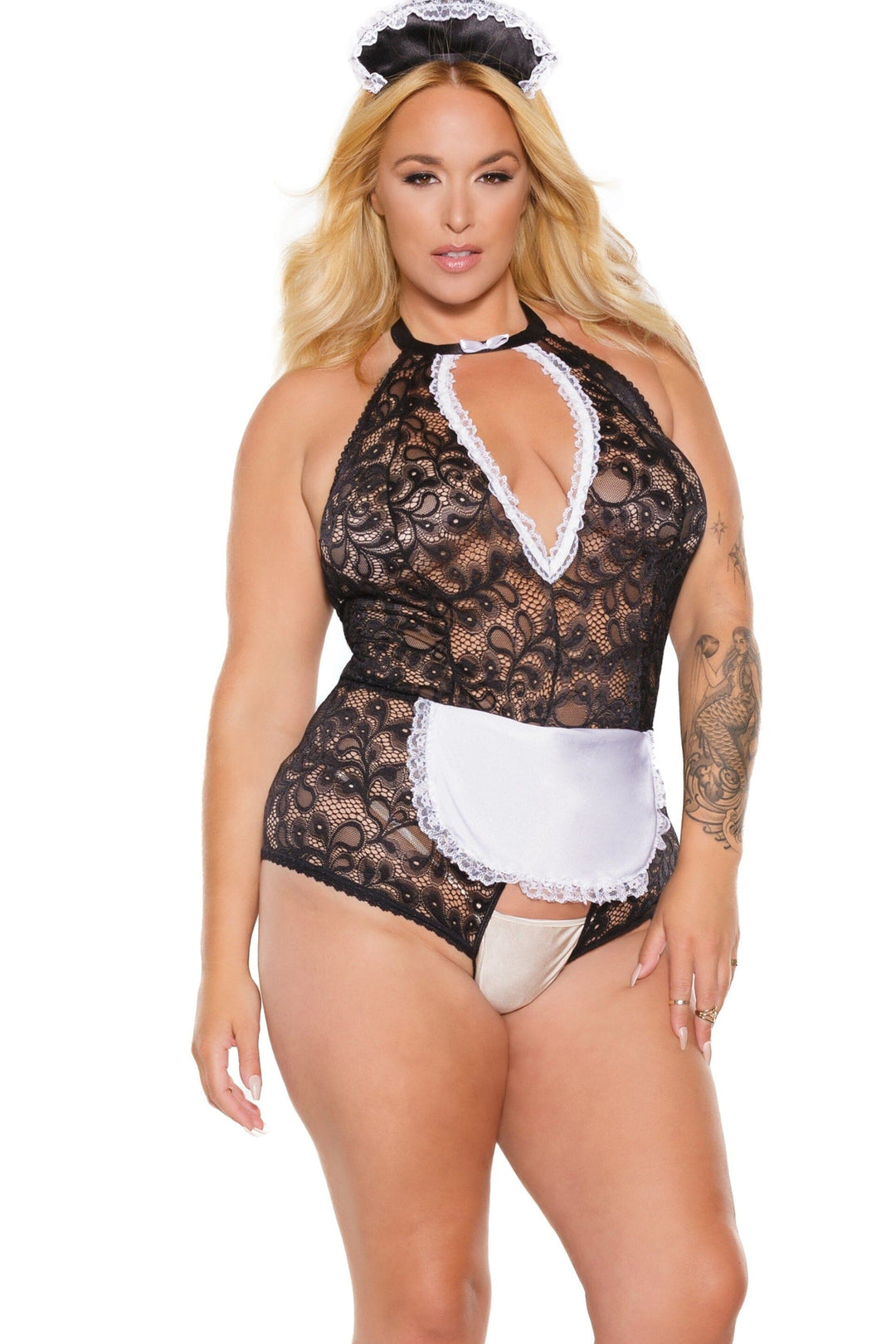 Crotchless Maid Teddy & Headpiece Set-Maid Costumes-SEXYSHOES.COM