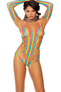 Elegant Moments Cut Out Crochet Teddy with Matching Gloves in Multi  from SexyShoes.com