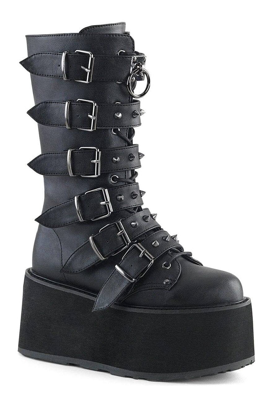 DAMNED-225 Black Vegan Leather Knee boot-Knee Boots-SEXYSHOES.COM
